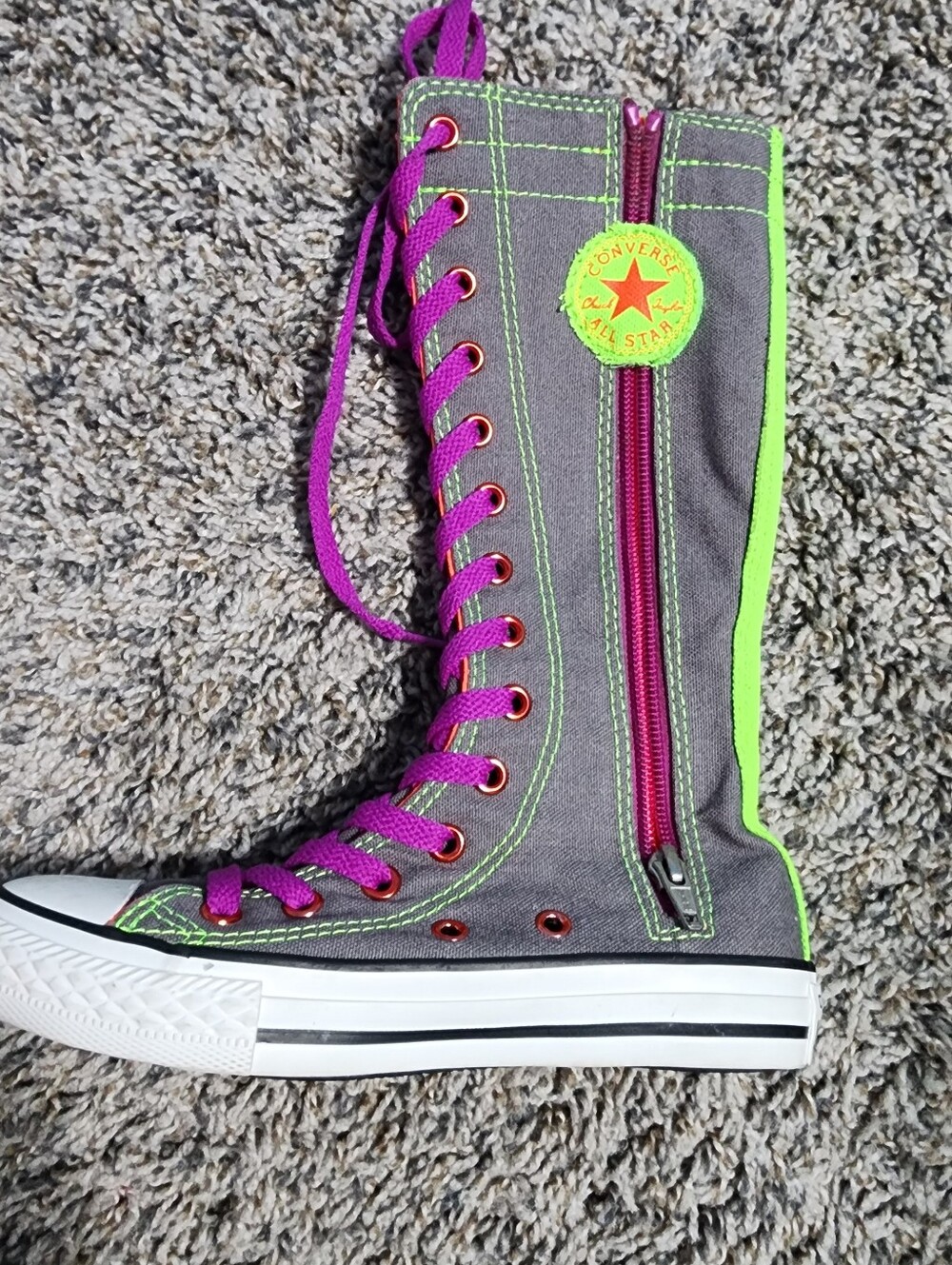 Rare Chuck Taylor All Star X-Hi Knee High  Converse Sneakers Gray/Purple Laces - Picture 2 of 12